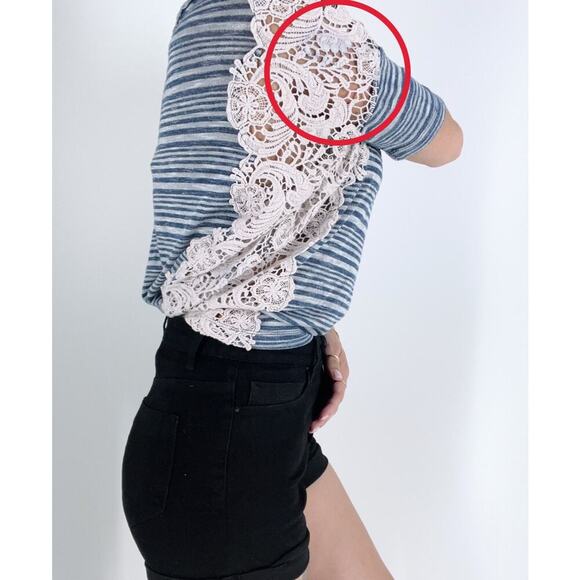 Free People We the Free Battenburg Striped Crochet Top Size Small - Picture 3 of 8